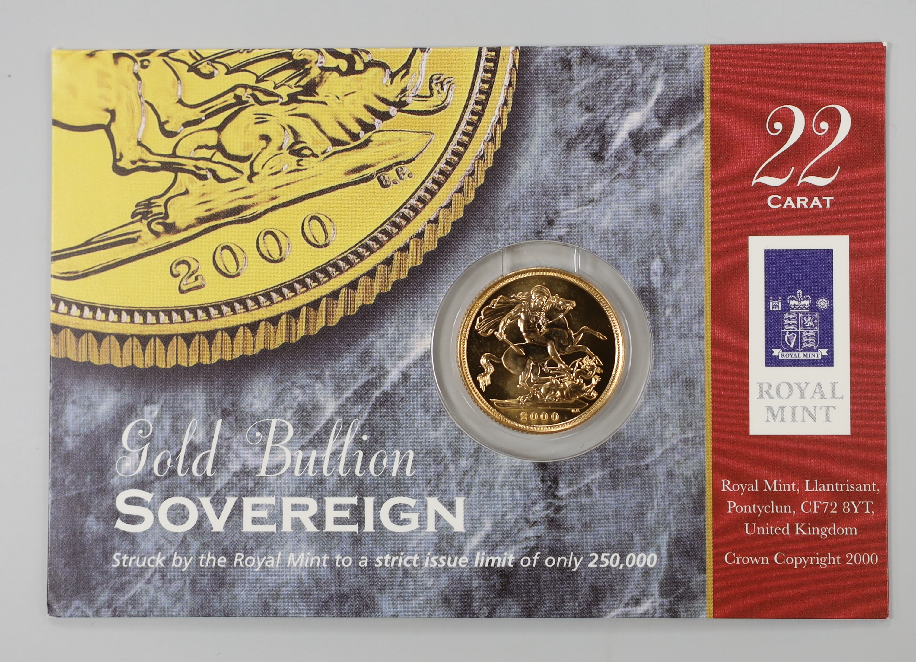 An Elizabeth II 2000 gold sovereign, in presentation card.